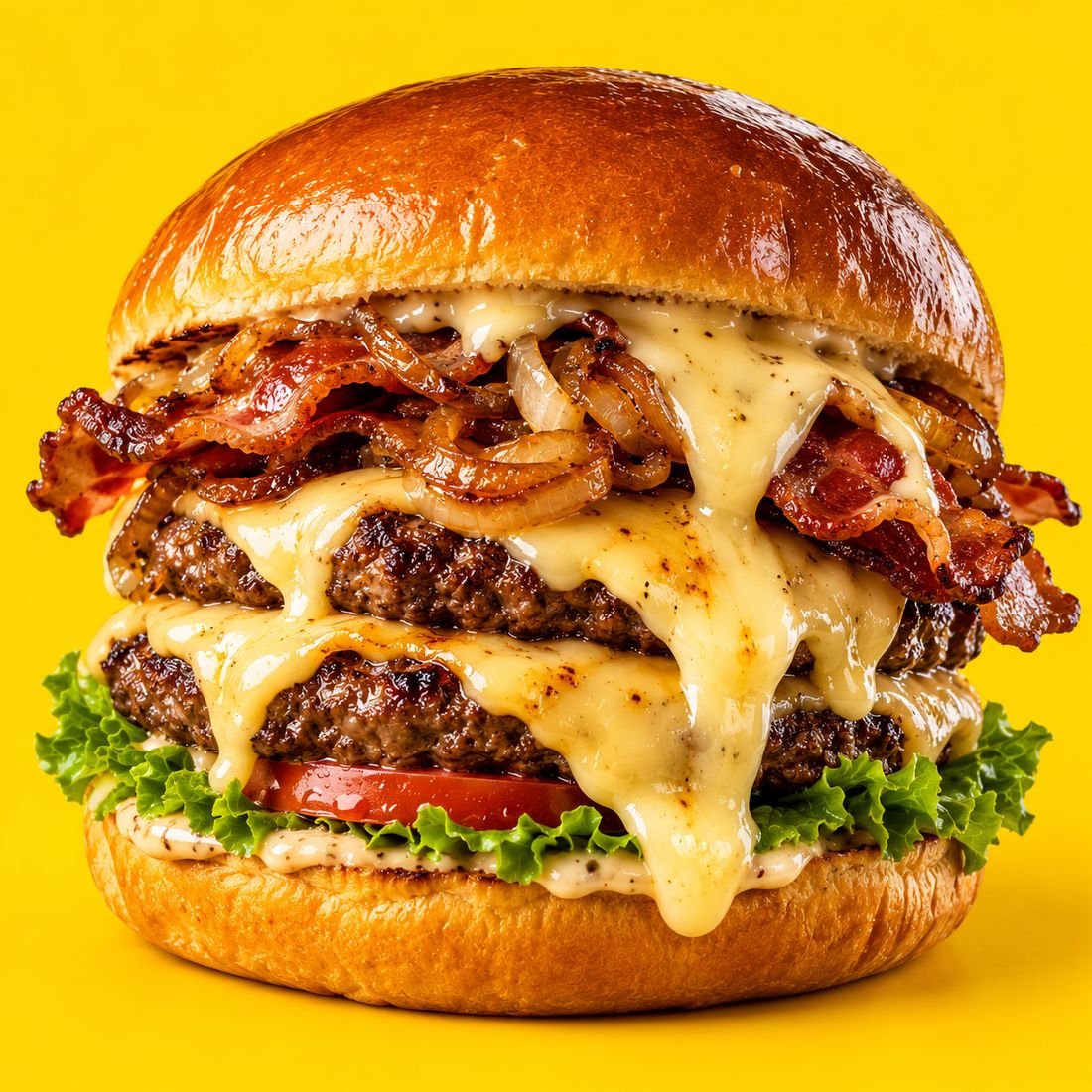 Burger double bœuf, bacon et fromage fondu